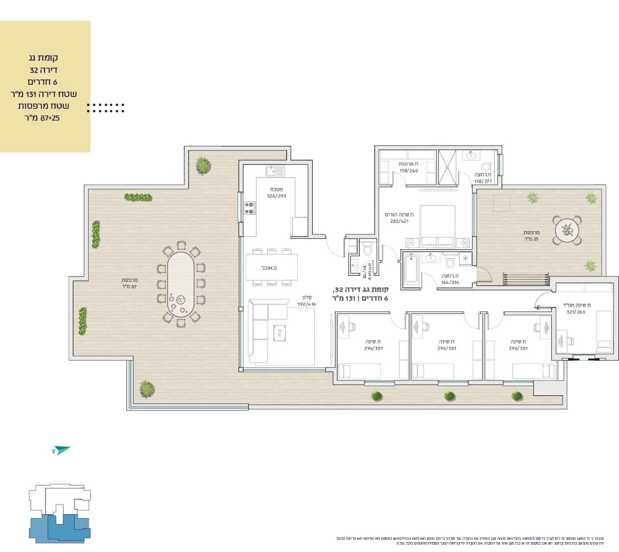6-room penthouse of 131 m2 with a terrace of 122 m2